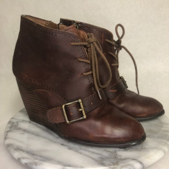 Fossil Charlene Brown Leather Wedge Lace up Bootie, size 8.5 - Picture 2 of 11